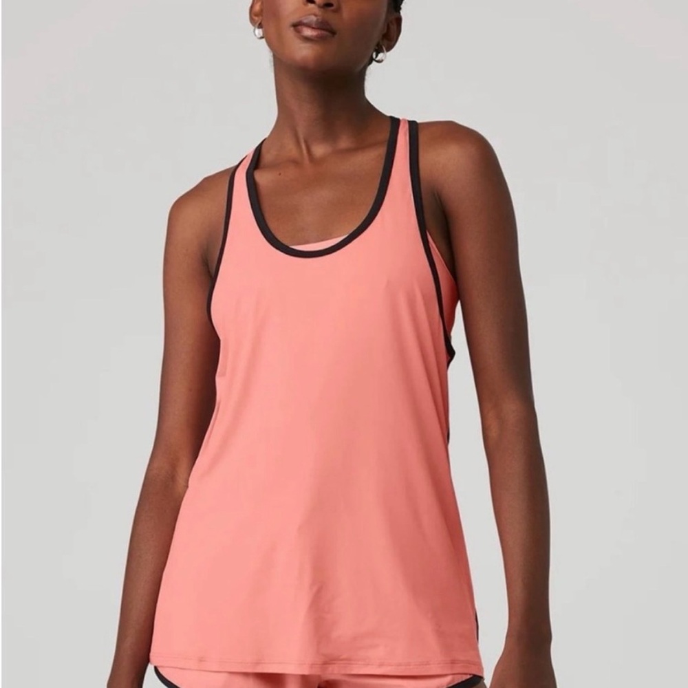 ALO Yoga Ivy League Tank 
“Strawberry Lemonade” Tank Top with Black Trim